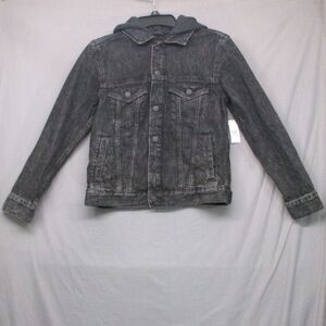 Gap Washed Black Denim Jacket With Hood Unisex Size Extra Large‎